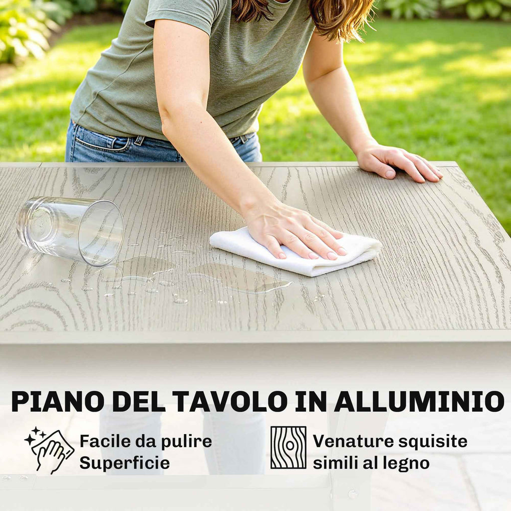 Extendable Garden Table for 8-10 People, in Aluminum and Steel, 154/214x85x73 cm, Gray