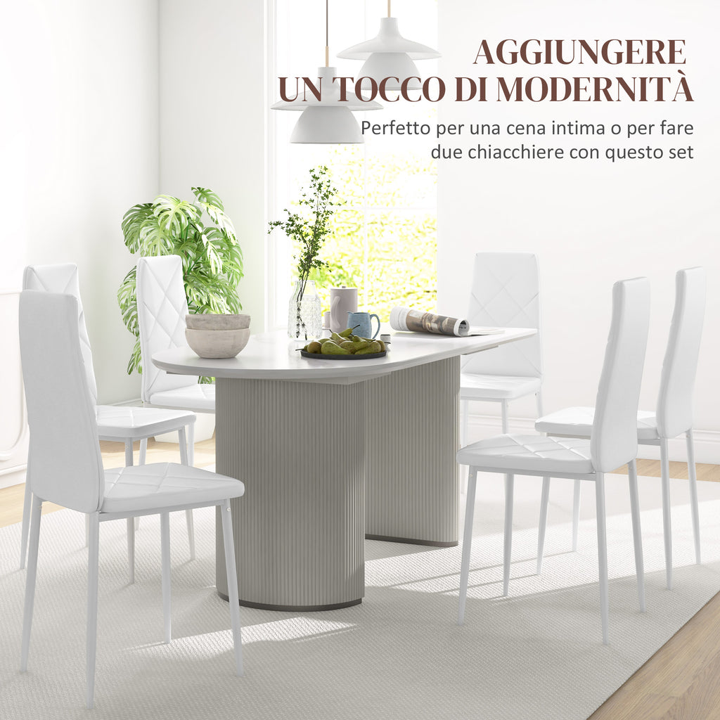 Set of 6 Modern High Back Dining Chairs in Faux Leather and Steel, 41x50x97 cm, White