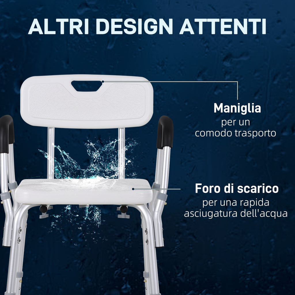 Aluminium Shower Chair with Adjustable Height and Non-Slip Feet, 51.5x51.5x71-84cm, White
