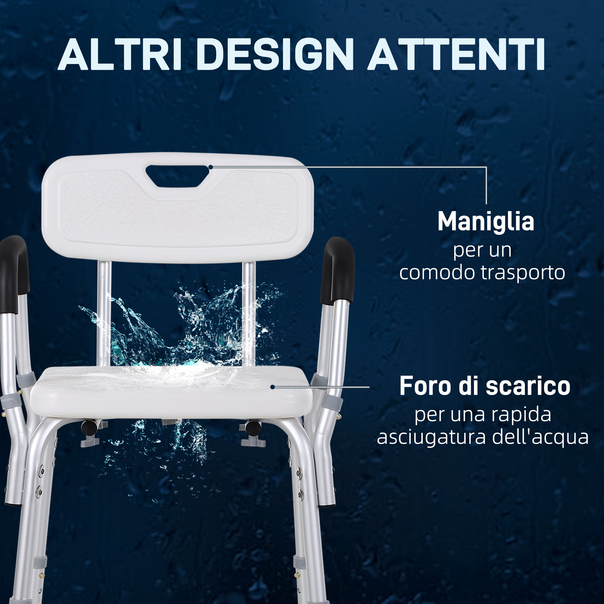 Aluminium Shower Chair with Adjustable Height and Non-Slip Feet, 51.5x51.5x71-84cm, White
