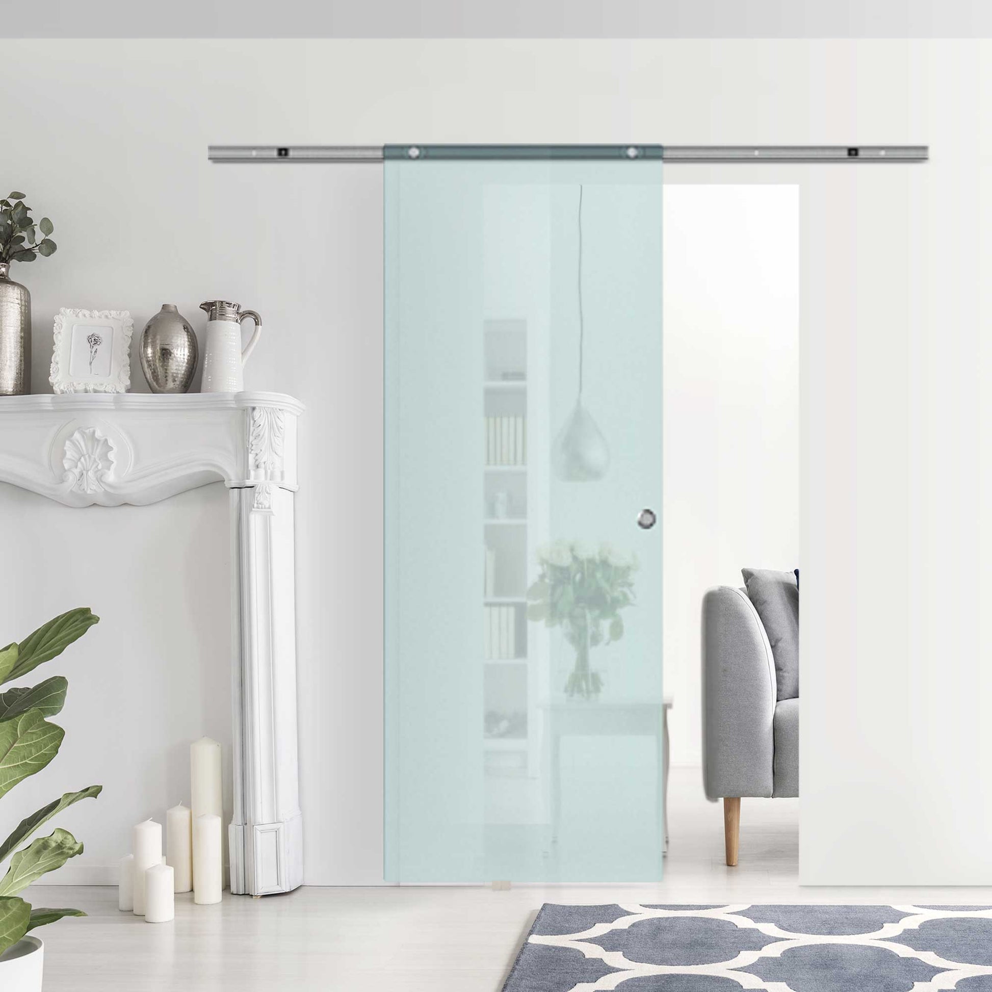 Sliding door in frosted glass with aluminum track for bathroom kitchen study glass 205cm - Borgè