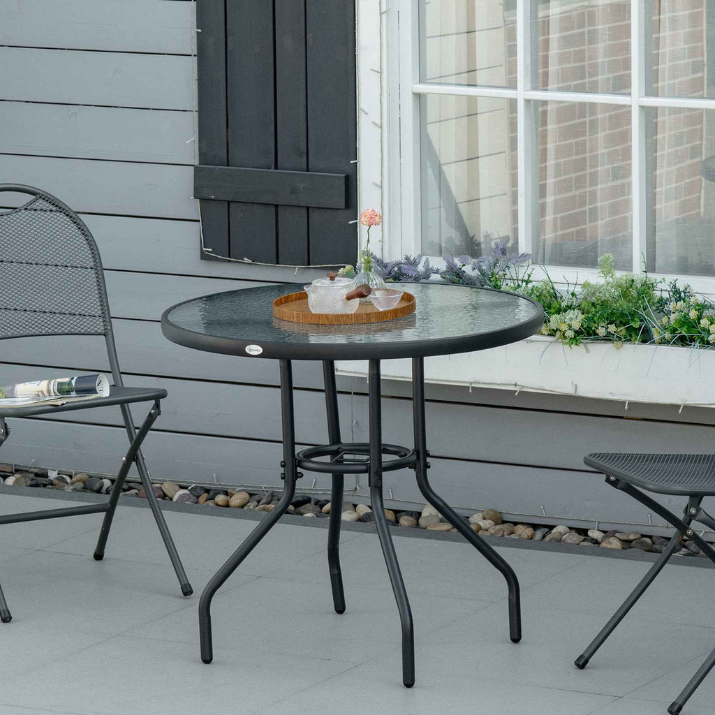 Outsunny Garden Table Round Coffee Table with Hole, 80cm, Black