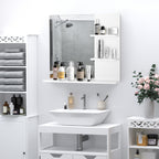 kleankin Bathroom Wall Cabinet 60 x 10 x 48cm, with Mirror and 3 Shelves, White MDF Wall Cabinet