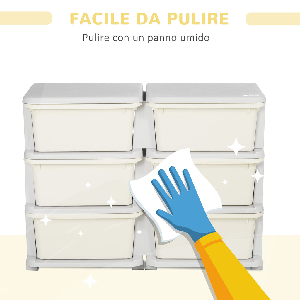 6-Drawer Children's Chest of Drawers for 3-6 Years Old with Rounded Edges, in PP Cream White, 75x37x56.5 cm