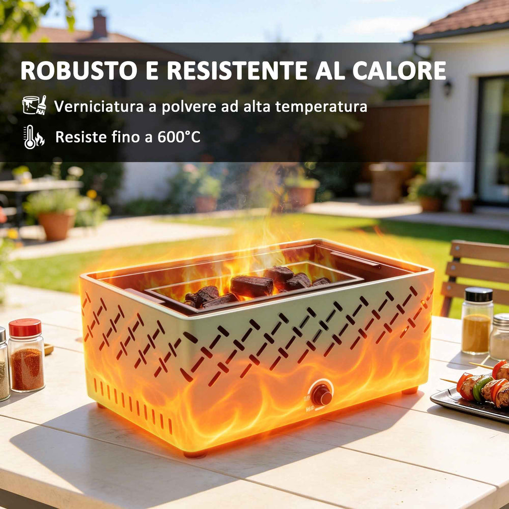 Outsunny Portable Charcoal Barbecue with Built-in Fan for Outdoor Use, Light Green