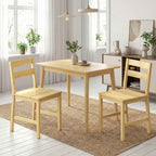 Set of 2 Bamboo Dining Chairs with Curved Backrest and Slatted Seat, Natural Wood Color