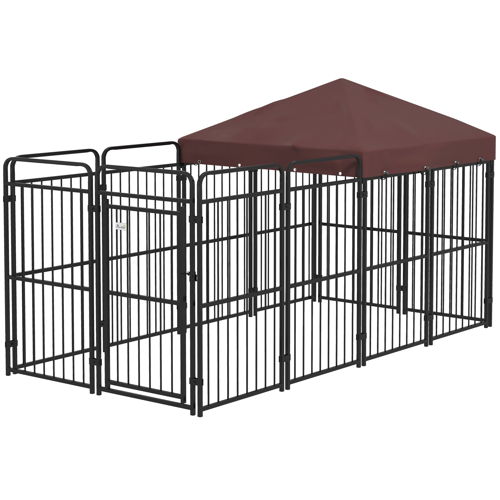 Pawhut Fence for Outdoor Dogs in Metal with Roof, 282x141x159cm, brown - Borgè