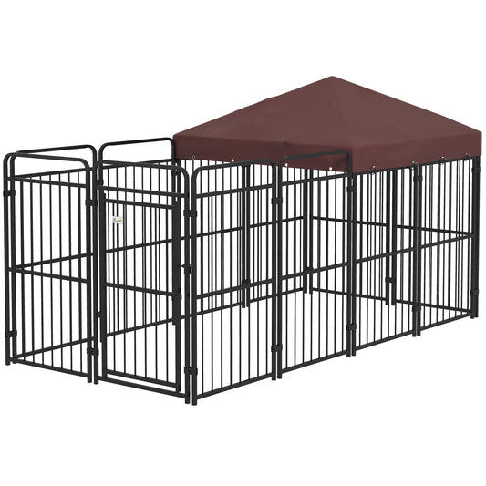 Pawhut Fence for Outdoor Dogs in Metal with Roof, 282x141x159cm, brown - Borgè