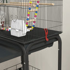 Bird Cage with Pedestal, Swivel Wheels, Shelf and Accessories, 46x36x120 cm, Black