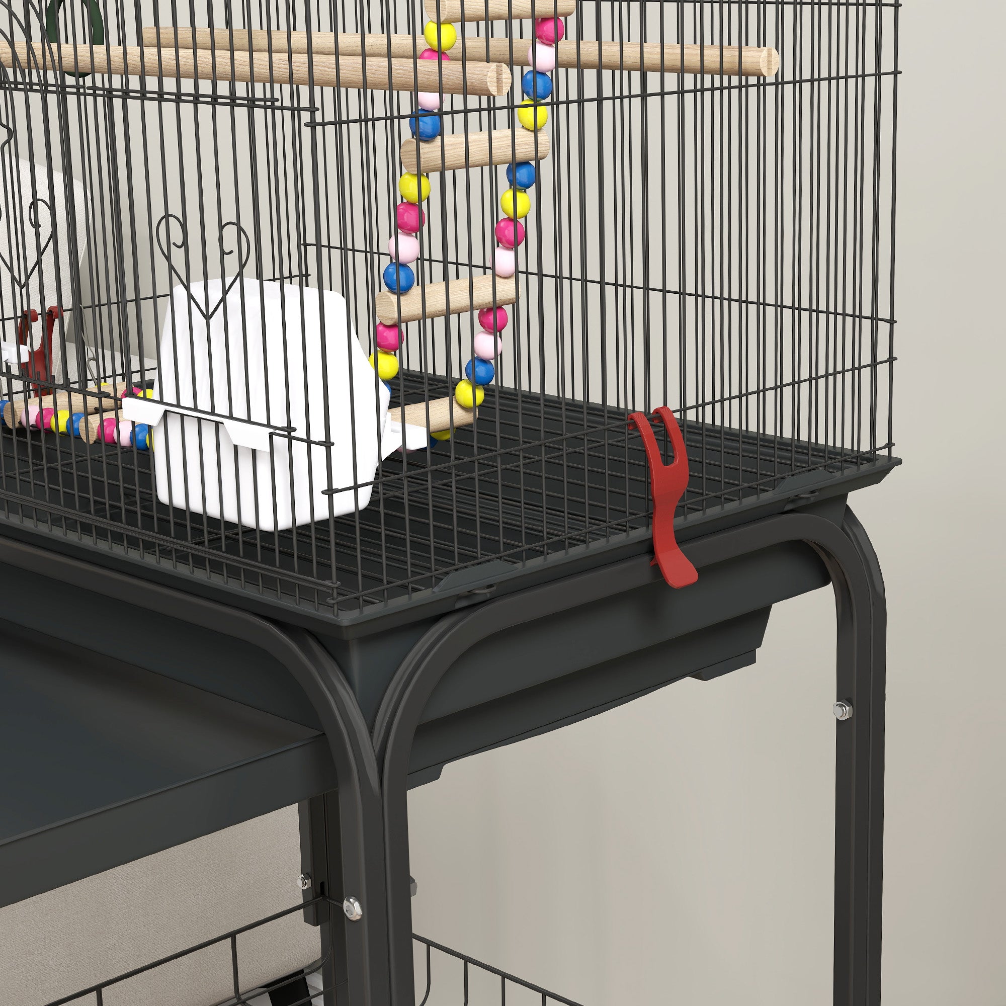 Bird Cage with Pedestal, Swivel Wheels, Shelf and Accessories, 46x36x120 cm, Black