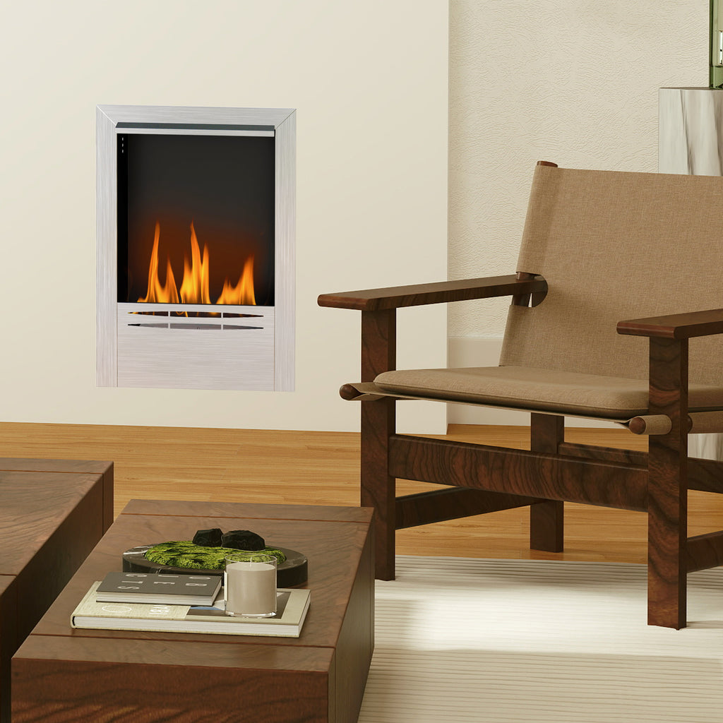 Built-in Bioethanol Fireplace in Steel, 0.9L Capacity and 3.3 Hours Duration, 48x18x59 cm, Silver