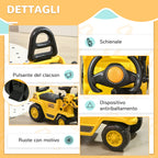 Children's Excavator with Bucket and Retractable Storage Space, PP and ABS, 80x26.5x39 cm, Yellow and Black