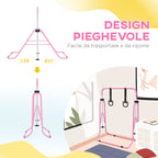 Height Adjustable Gymnastics Bar for Children with 2 Rings, Steel, 148x105x88-128 cm, Pink