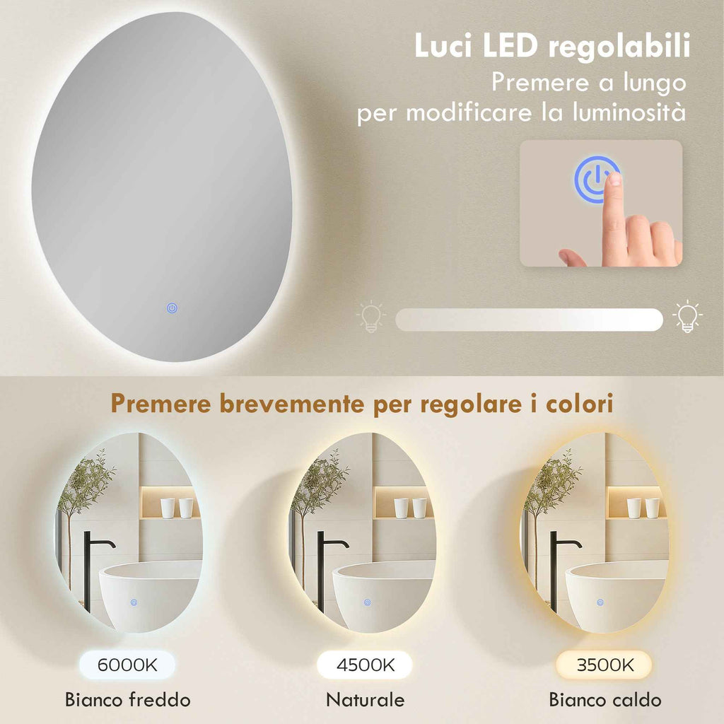 LED Bathroom Cabinet, Anti-Fog, 3-Color Dimmable Lighting, White, Wall Mounted