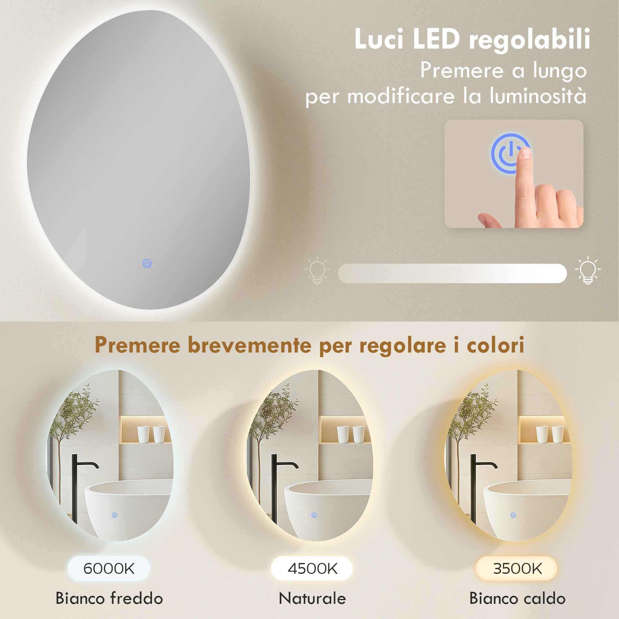 LED Bathroom Cabinet, Anti-Fog, 3-Color Dimmable Lighting, White, Wall Mounted