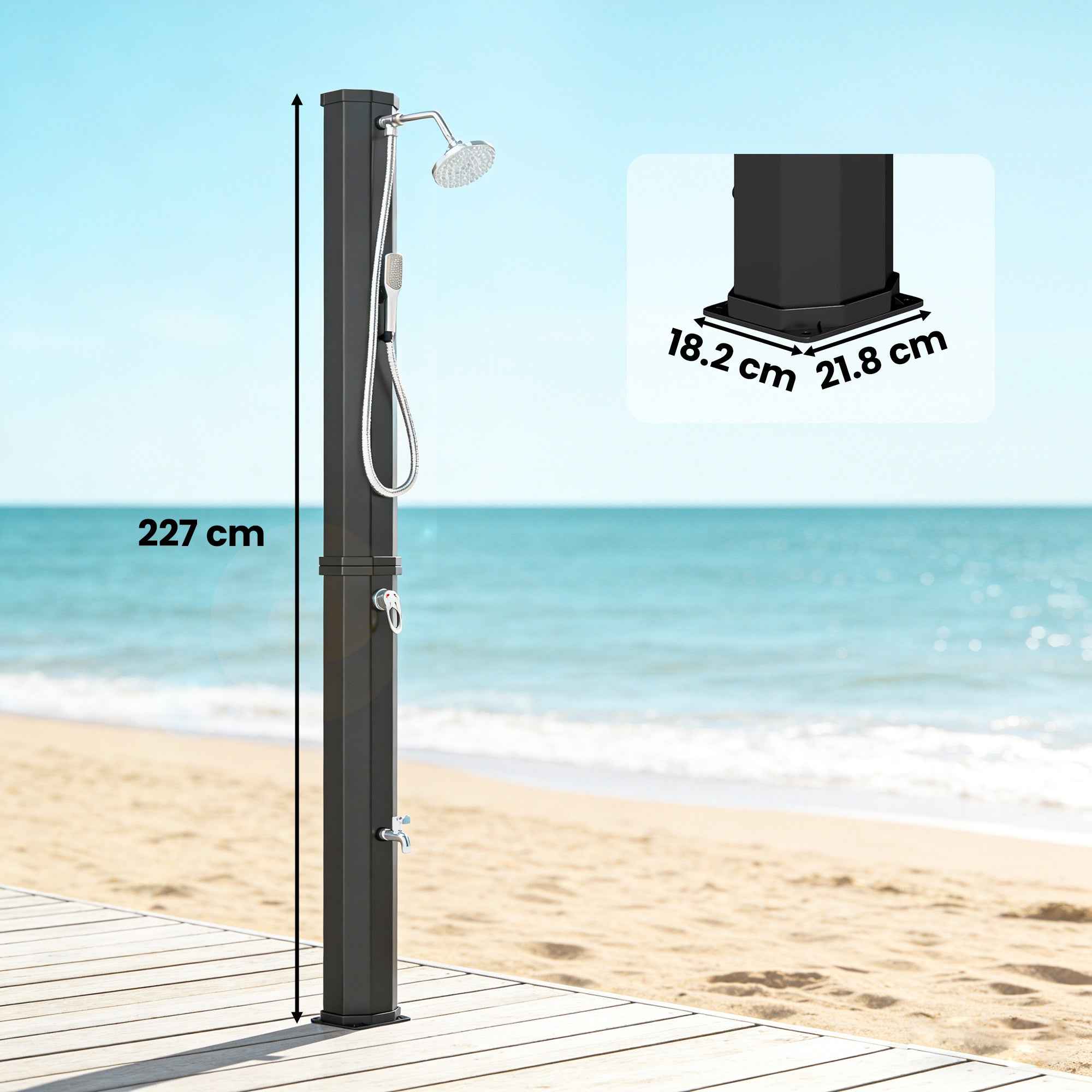 Outsunny 60L Solar Shower, Outdoor Garden Shower with 2 Heated Shower Heads