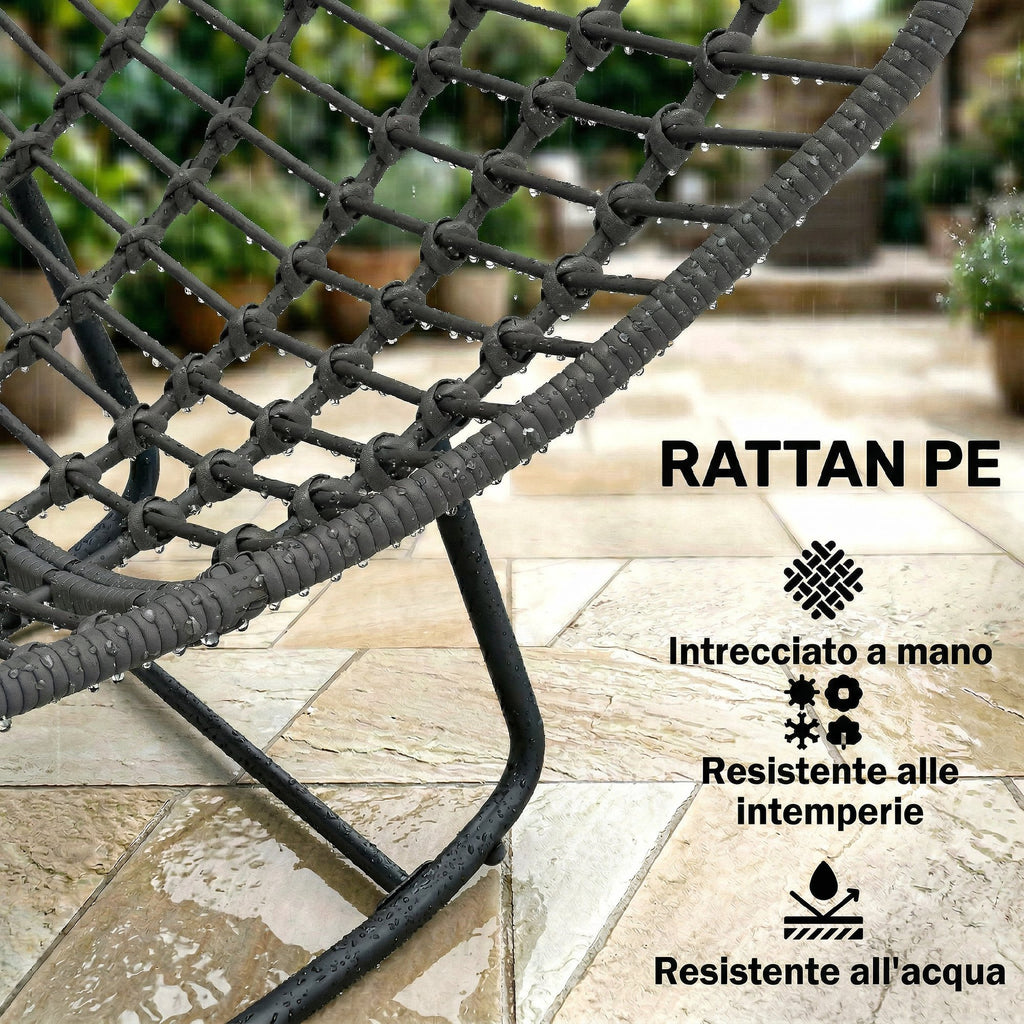 Outsunny Rattan Rocking Chair with Soft Cushion for Garden, Balcony, Dark Grey