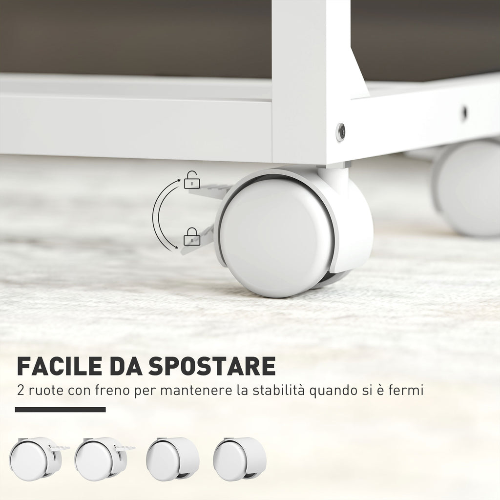 Adjustable Work Table with Tilting Top and 4 Wheels, in Wood and Metal, 55x36x62.5-82.5 cm, White and Oak