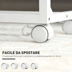 Adjustable Work Table with Tilting Top and 4 Wheels, in Wood and Metal, 55x36x62.5-82.5 cm, White and Oak