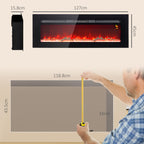 Electric Fireplace 1800W Adjustable with Remote Control, in Steel and Tempered Glass, 127x15.8x45 cm, Black