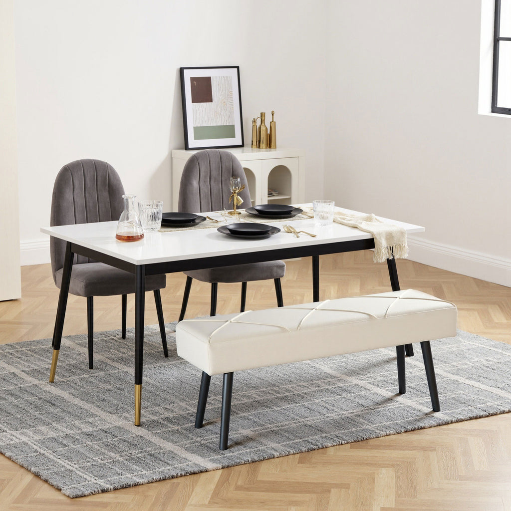 HOMCOM Upholstered Bench for Entryway and Living Room, Velvet Bedside Bench with Steel Legs, 100x36x45cm, Cream
