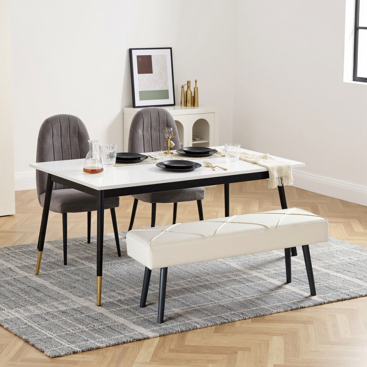 HOMCOM Upholstered Bench for Entryway and Living Room, Velvet Bedside Bench with Steel Legs, 100x36x45cm, Cream