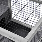 Wooden Rabbit Hutch with 4 Wheels, Rabbit House and Ramp, 90x53x59cm, Grey