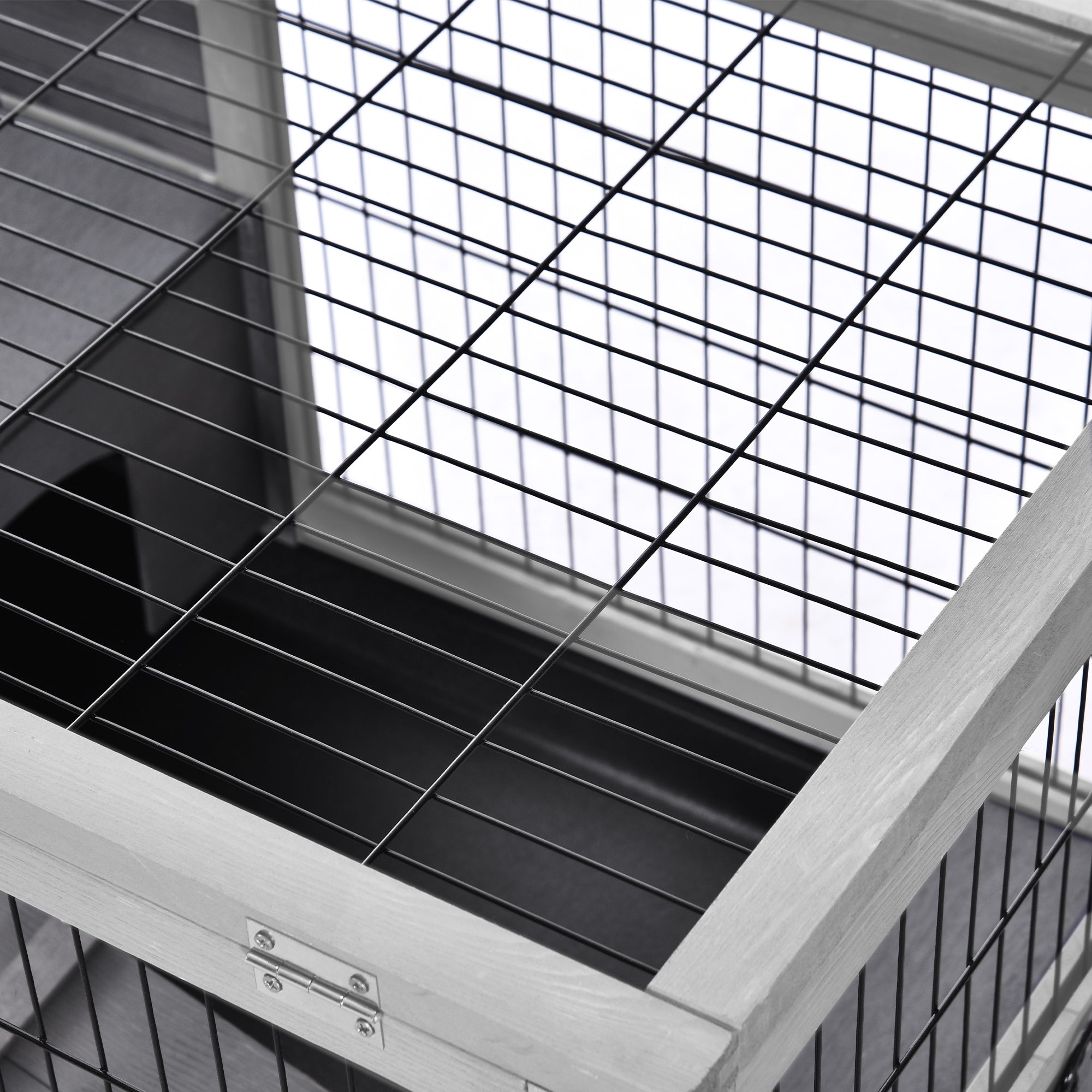 Wooden Rabbit Hutch with 4 Wheels, Rabbit House and Ramp, 90x53x59cm, Grey