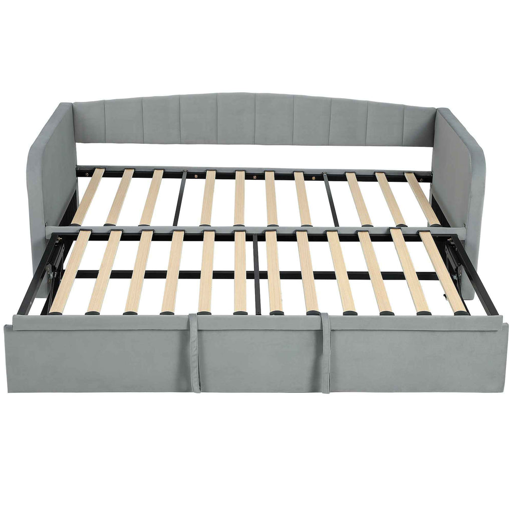 HOMCOM 3-Seater Sofa Bed with Pull-Out Cot, Convertible to a Double Bed, 205 x 186 x 75 cm, Light Grey