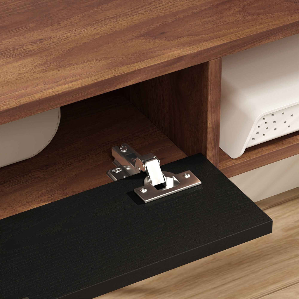 HOMCOM Wall-Mounted TV Stand for up to 50" with Drawer, 2 Open Shelves and Cable Hole, 120x24x16 cm, Walnut