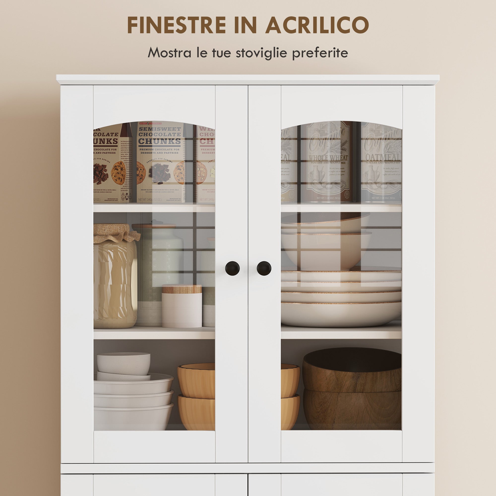 HOMCOM Kitchen Cabinet with Doors, Cupboards and Silent-Closing Hinges, Wooden, 60x40x162 cm, White