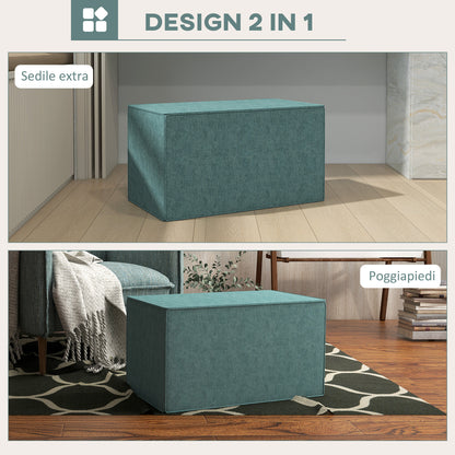 Footstool 2 in 1 with Removable Linen Effect Fabric Cover, 75x41x41 cm, Green