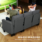 3-Seater Sofa Bed with Chaise and Storage Space, Linen-Effect Fabric, 197x129x85 cm, Charcoal Grey
