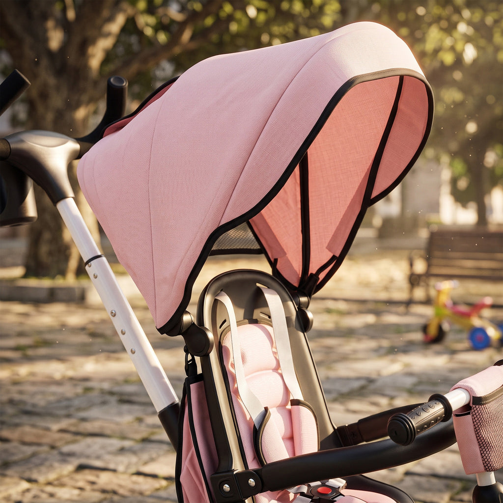 AIYAPLAY 6-in-1 Children's Tricycle with Push Handle and Swivel Seat, 111.5x52x98 cm, Pink