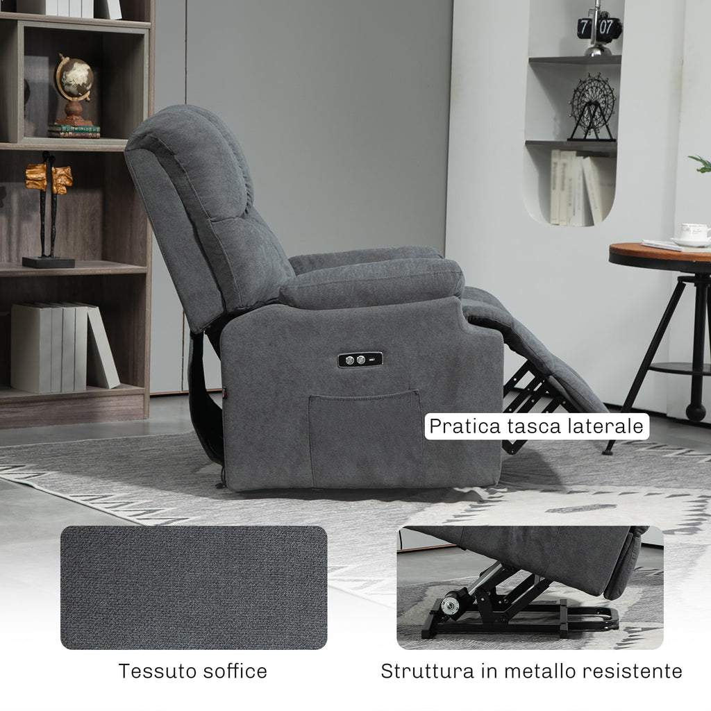 Lift Chair with Footrest, in Linen Effect Fabric, 84x96x100 cm, Dark Grey