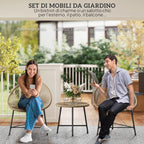 3 Piece PE Rattan and Steel Garden Set with 2 Oval Chairs and Coffee Table, Black and Wood Color