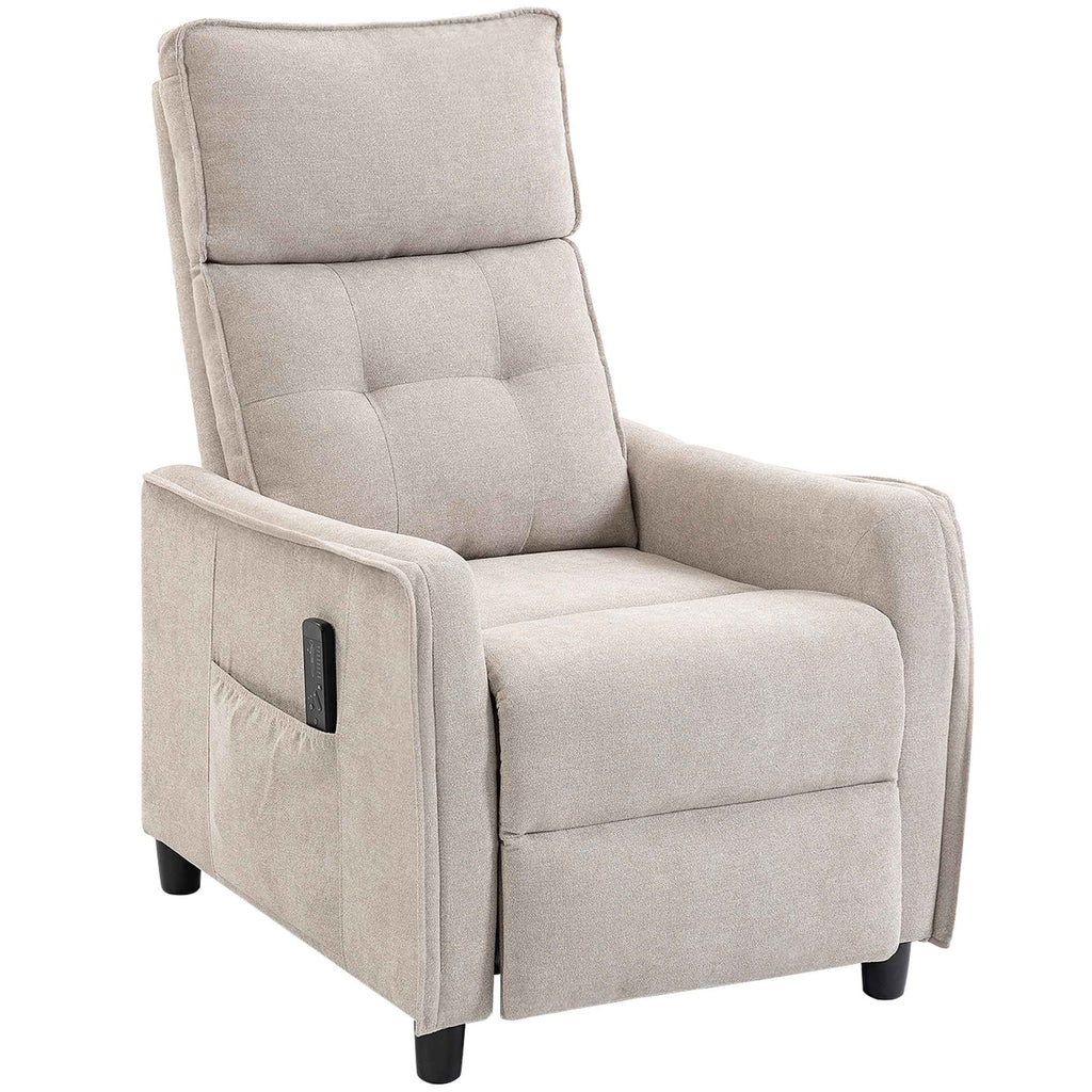 HOMCOM 160° Reclining Massage Chair with Footrest and Remote Control, 69x93x104 cm, Cream White Linen Effect