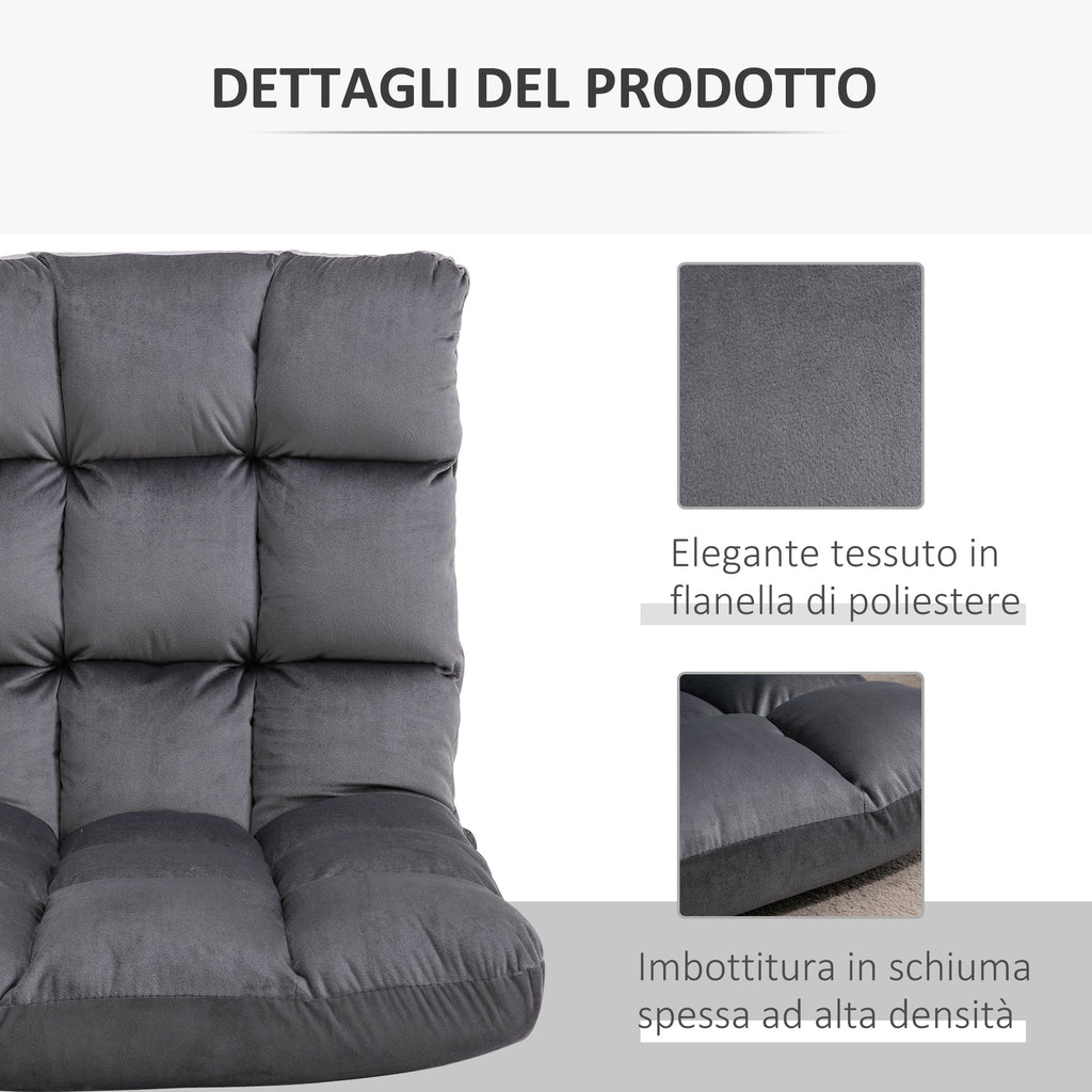 Velvet Floor Chair with 180° Reclining Backrest and Thick Padding, 55x71x53.5cm, Dark Grey