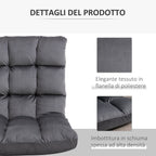 Velvet Floor Chair with 180° Reclining Backrest and Thick Padding, 55x71x53.5cm, Dark Grey