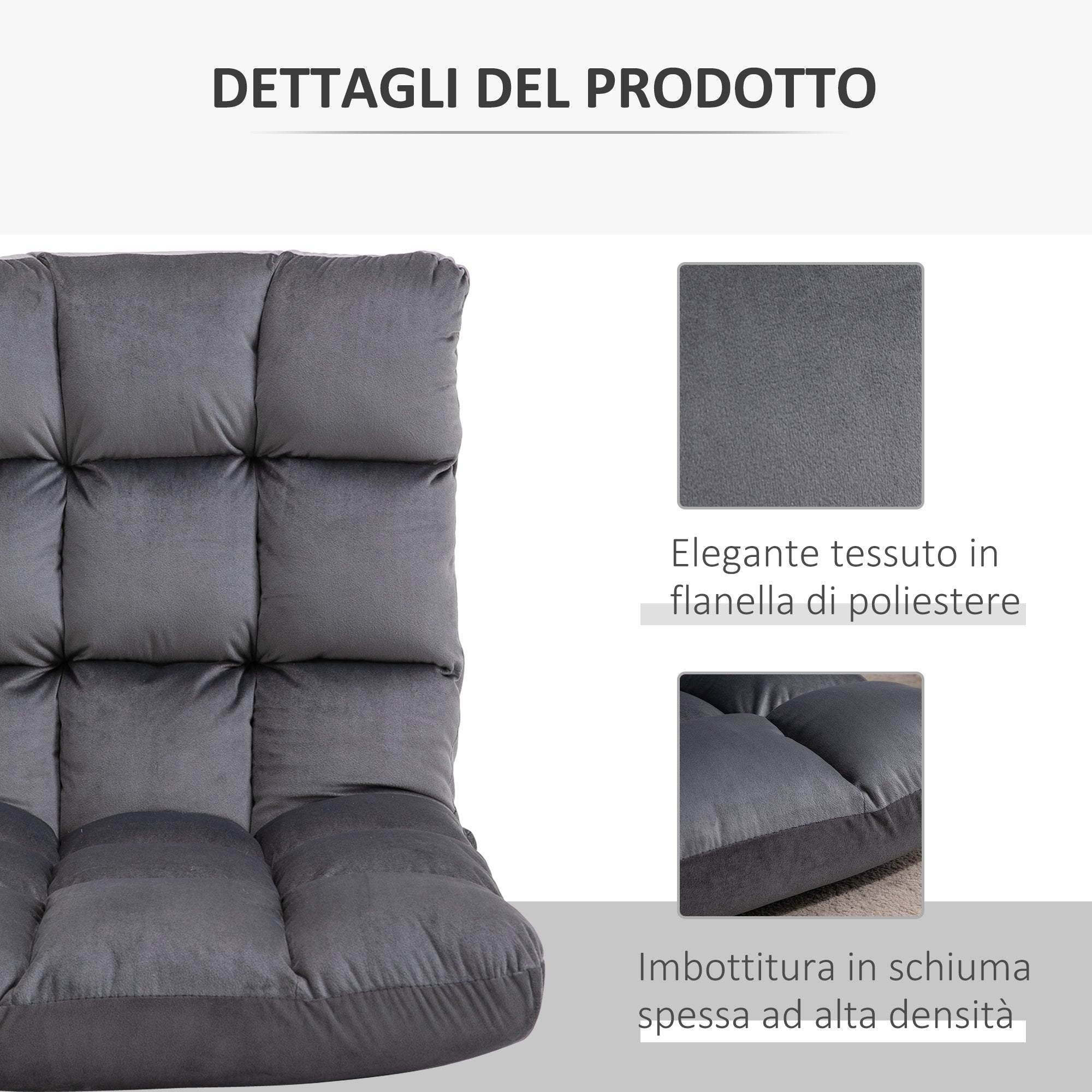 Velvet Floor Chair with 180° Reclining Backrest and Thick Padding, 55x71x53.5cm, Dark Grey