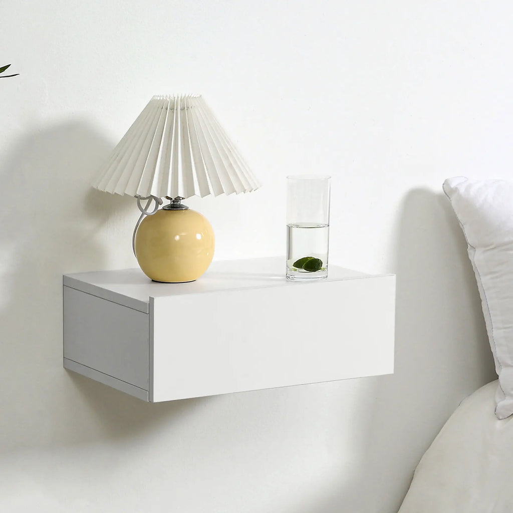 Set of 2 Wooden Suspended Bedside Tables, Modern Design, 40x30x15cm - White