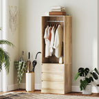 Wardrobe with Clothes Rail, Open Shelf and 3 Drawers, in Wood, 60x48.5x185 cm, Teak color