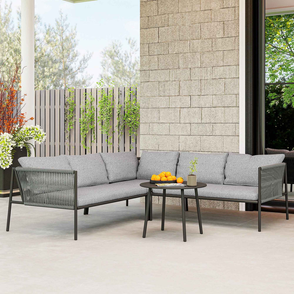 Outsunny Rattan Garden Lounge Set with Modular Corner Sofa, Coffee Table, and Cushions, Grey
