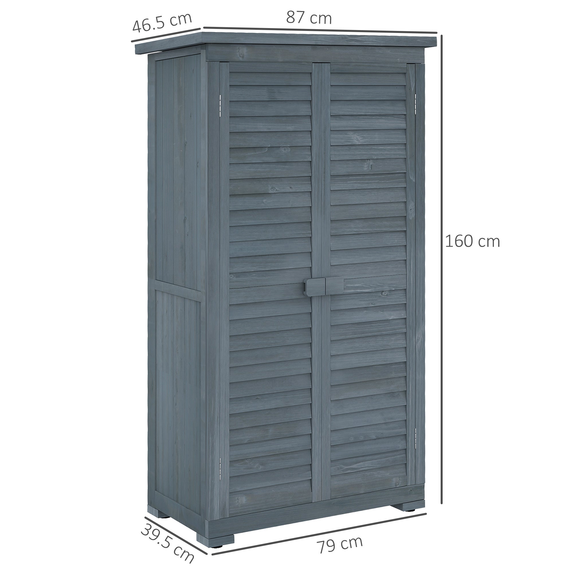 Outsunny Outdoor Wooden Wardrobe with 2 Shutter Doors and Internal Shelves, 87x46.5x160 cm, Grey