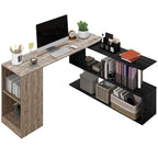 Space-Saving Corner Desk with S-Shaped Shelf, Wooden, 140x120x78 cm, Wood Effect Grey