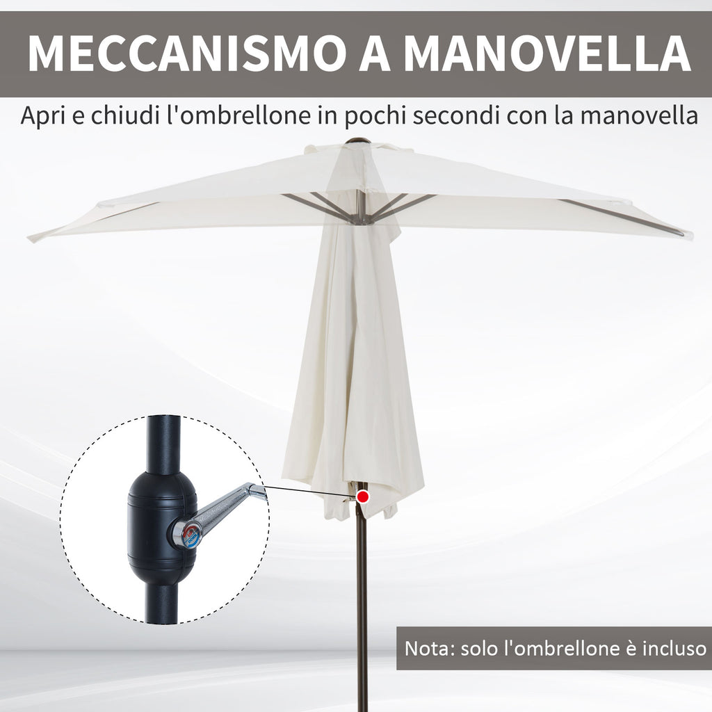 2.7 x 1.5 m Semi-Circular Wall-Mounted Garden Umbrella with Crank Opening, White