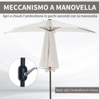 2.7 x 1.5 m Semi-Circular Wall-Mounted Garden Umbrella with Crank Opening, White