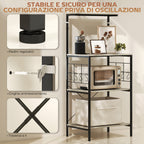 4-Tier Kitchen Shelf with Mesh Panels and 8 Hooks, Industrial Style, 60x42x134.5 cm, Oak