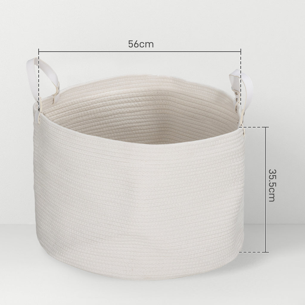 88L Portable Foldable Laundry Hamper with Natural Cotton Handles, Ø56x35.5 cm, Cream