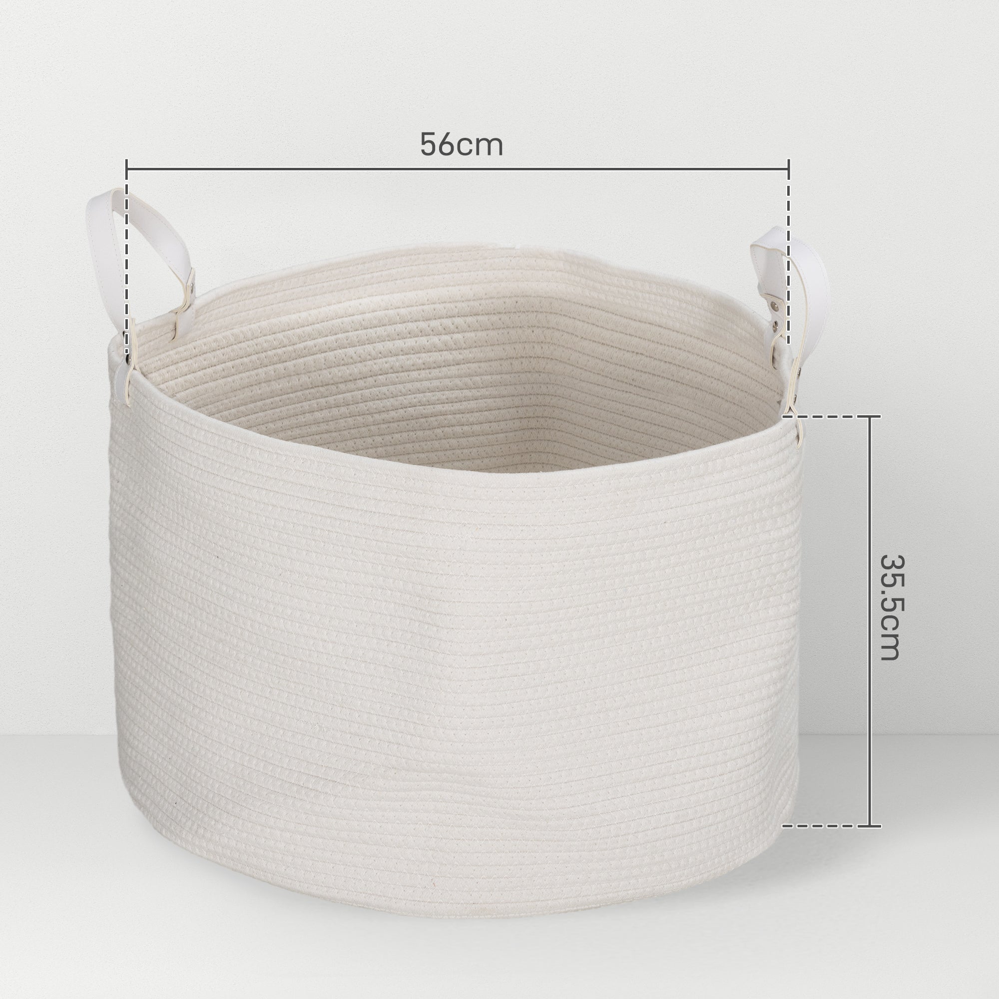 88L Portable Foldable Laundry Hamper with Natural Cotton Handles, Ø56x35.5 cm, Cream